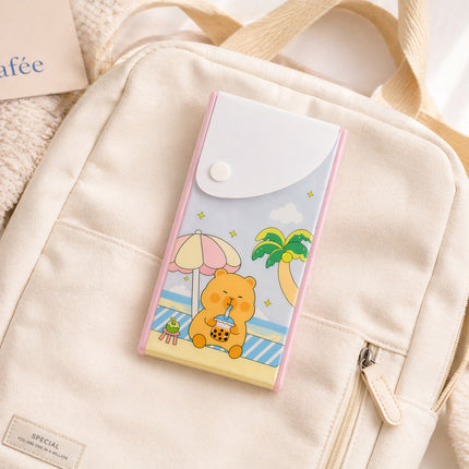 Card holder with cartoon design on a beige backpack