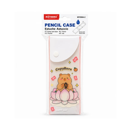 Pencil case packaging with a bear design on a white background