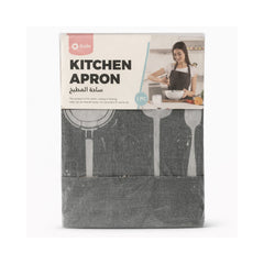 Packaged kitchen apron with a woman wearing an apron on the label