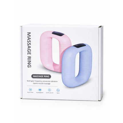 Package of two massage rings, one pink and one blue, on a white background.