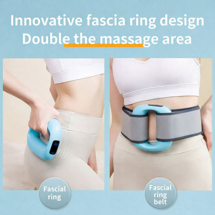 Fascial ring and fascial ring belt with text highlighting innovative design and massage area.
