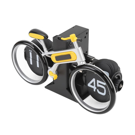 Black and yellow exercise bike trainer on a white background