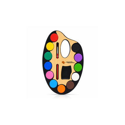 Colorful paint palette with a white background