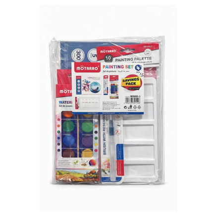 Mötarro painting set packaging with various art supplies on a white background