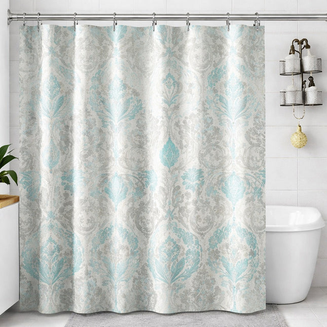 Shower curtain with a pattern in a bathroom setting