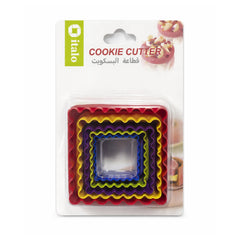 Set of colorful cookie cutters in packaging with 'italia' branding.