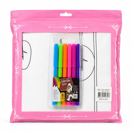Kids Coloring Cloth Set with 6 Color Fibre Tip Pens -MZ2143