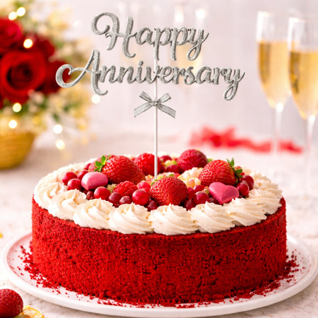 Cake Topper (Happy Anniversary) Silver  - PT- 1306
