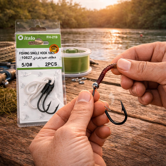 Fishing Single Hook Set with Rope Leader (2PCS) - FH-219