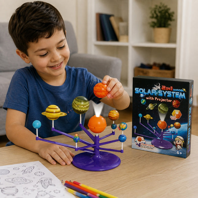 2-in-1 Solar System Model with Projector Educational Science Kit - Ages 6+ -MB012-16