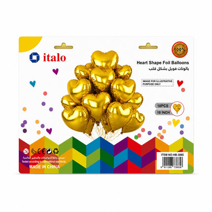 Italo Gold Heart Shape Foil Balloons 18 Inch - 10pcs HB-3865