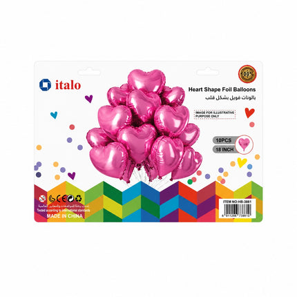 Italo Pink Heart Shape Foil Balloons 18 Inch - 10pcs HB-3861