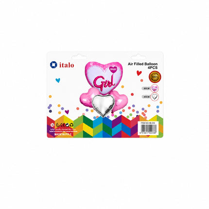 Italo Baby Girl Heart Air Filled Balloons - 4pcs HB-233