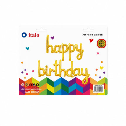 Italo Gold Happy Birthday Air Filled Foil Balloon - HB-209