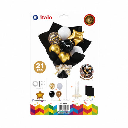 Italo DIY Black & Gold Balloon Bouquet Kit - 21pcs PT-1348