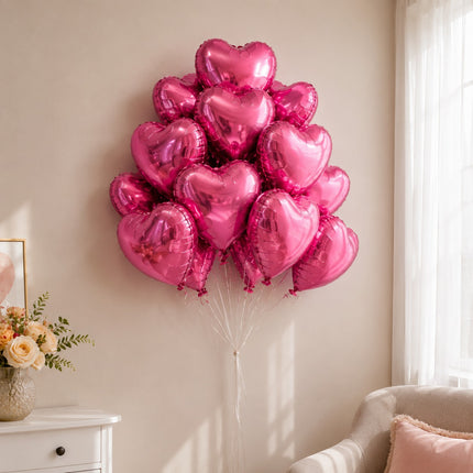 Italo Pink Heart Shape Foil Balloons 18 Inch - 10pcs HB-3861