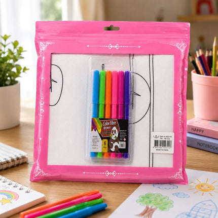 Kids Coloring Cloth Set with 6 Color Fibre Tip Pens -MZ2143