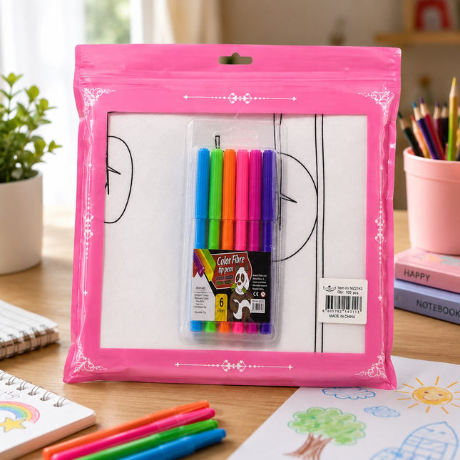 Kids Coloring Cloth Set with 6 Color Fibre Tip Pens -MZ2143