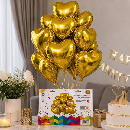 Italo Gold Heart Shape Foil Balloons 18 Inch - 10pcs HB-3865
