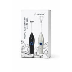 Duslife milk frother with packaging on a white background