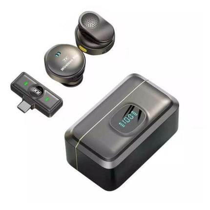 Wireless earbuds with charging case on a white background