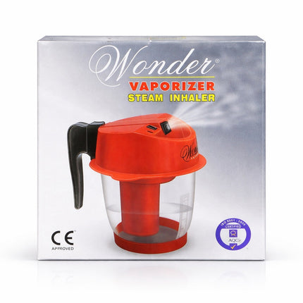 Red vaporizer steam inhaler with packaging on a white background