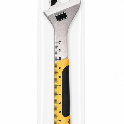Wood ruler with measurement scale on a white background