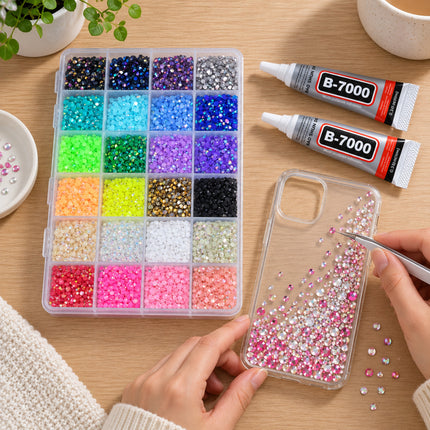 24-Color Art Rhinestone & Crystal Decoration Kit with Glue